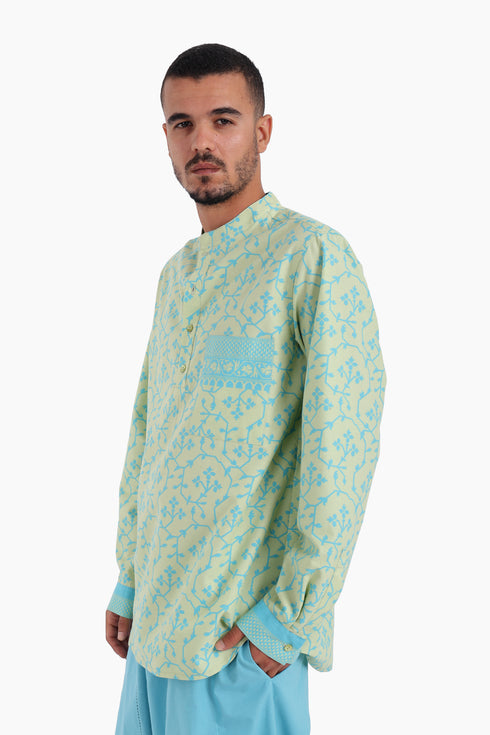Long sleeves shirt in printed cotton with round collar